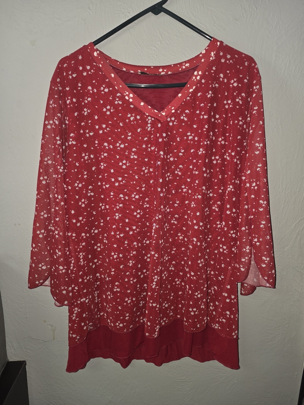 Women's Red V-Neck Printed Blouse